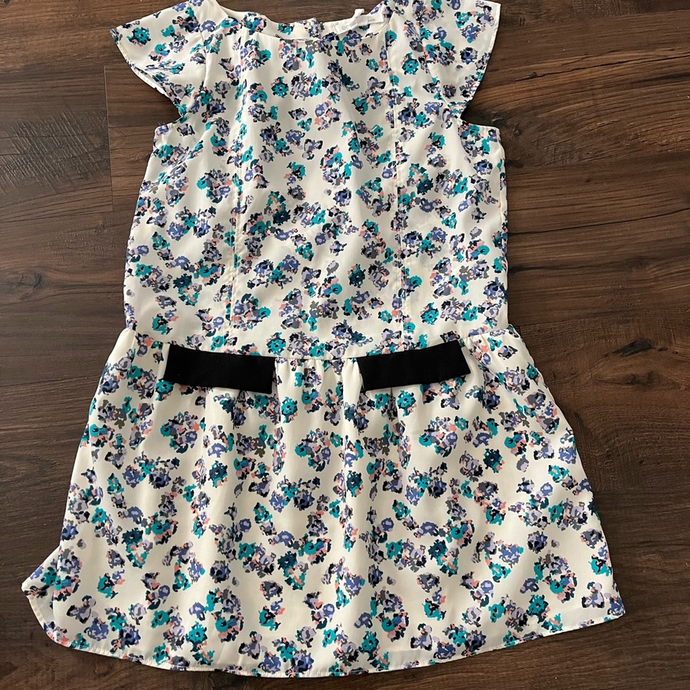 BCBGeneration Blue and Green Sundress with Ruffled Tiered Design and Cap Sleeves